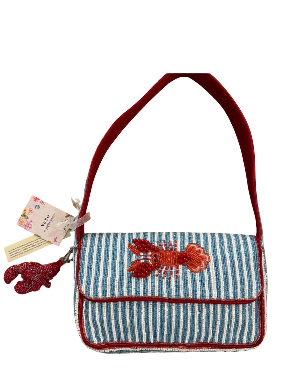Others Follow Blue-White Striped Shoulder Bag with Red Lobster Accent